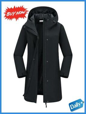 Women's Waterproof Long Rain Coat Hooded Trench Windbreaker Lightweight